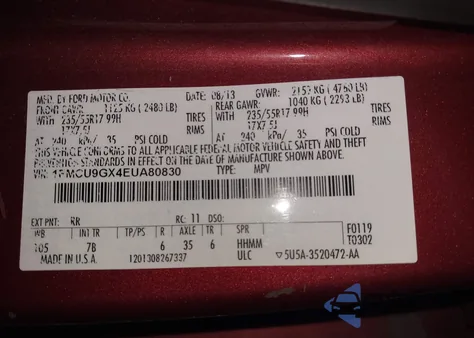 2014 Ford Escape Se из США, поврежденный, VIN 1FMCU9GX4EUA80830